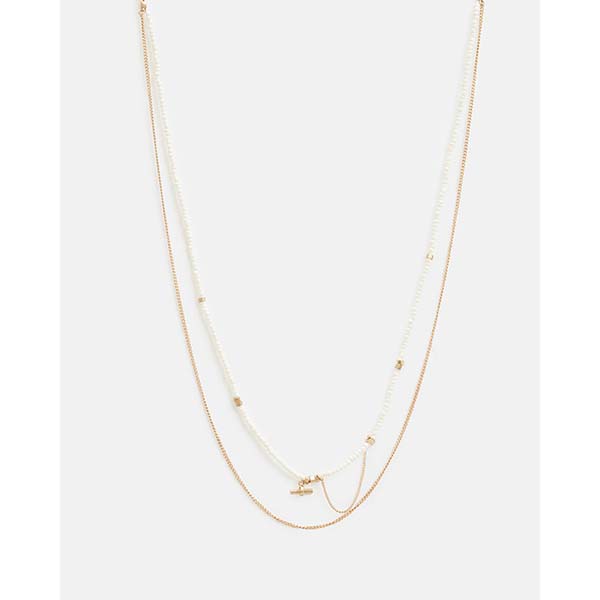 Allsaints Australia Womens Reina Bead Toggle Necklace Brass/White AU58-405